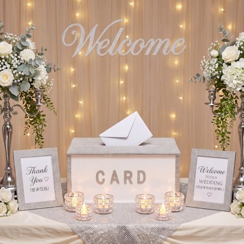 Queekay DIY Rhinestone Wooden Wedding Card Box with Slot Lid Letter Sticker - Image 5