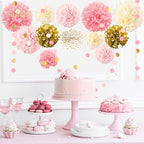 AOBKIAT Pink Gold Party Decorations Set-18 Tissue Paper Pom Poms & 6 Paper Lanterns & 3 Paper Garland Strings for Wedding,Baby Shower,Birthday Party Backdrop & Ceiling Decor - Image 6