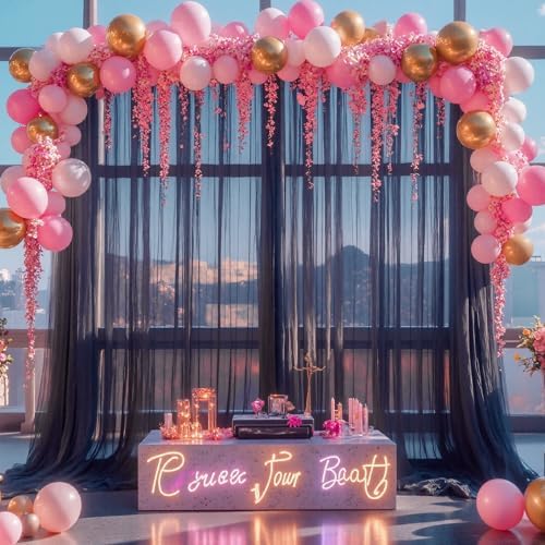 20ft x 12ft Black Tulle Backdrop Curtain for Parties Sheer Fabric Backdrop Curtains for Baby Shower Birthday Party Back Drop Wedding Graduation Photo Backdrop Drapes Background 4 Panels 5ft x 12ft - Image 4