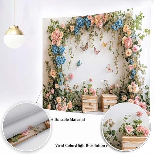 10X6.5ft Flower Butterfly Birthday Backdrop Spring Colorful Scenic Floral Flowers Wall Photography Backdrops Butterfly Fairy Tale Wedding Decoration Kids Birthday Party Background Photoshot - Image 5