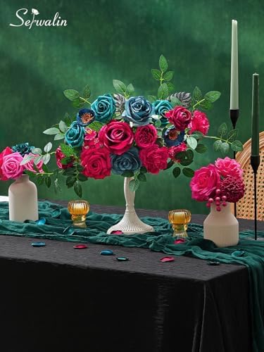 Serwalin Artificial Hot Pink & Teal Flowers Magenta Silk Flower for Wedding - Image 5