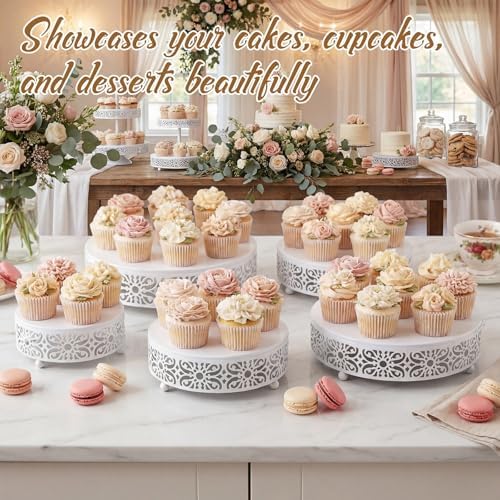 Wenqik 5 Pcs Metal White Cake Stand,16/14/12/10/8 in Round Cake Holder - Image 4