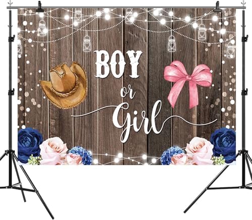 15x8ft Gender Reveal Backdrop Boy or Girl Photography Background Hat Bow Pink Blue Flowers Leaves Glitter Dots Wood Baby Shower Banner Decorations Newborn Birthday Party Photo Booth Prop - Image 6