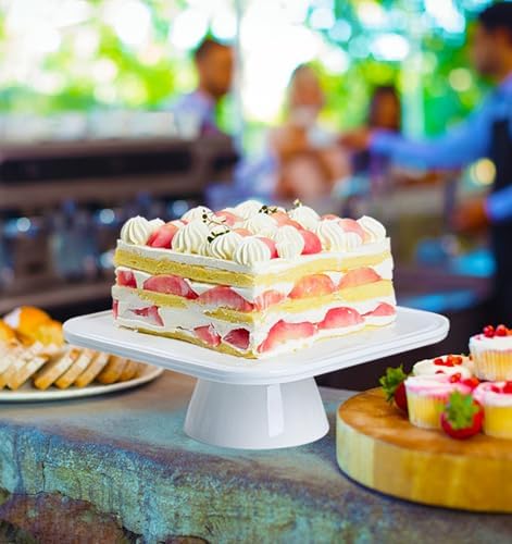 10" Square Ceramic Cake Stand 5-in-1 - White Pedestal Serving Platter for Wedding Birthday Party Baby Shower, Dessert Cupcake Fruit Display Stand, Multifunctional Kitchen Centerpiece - Image 6