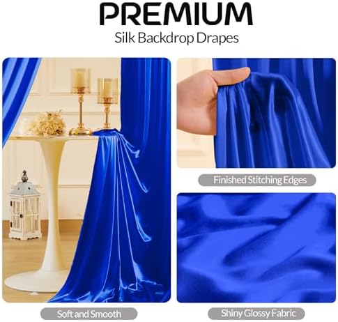 Royal Blue Satin Backdrop Curtains 2 Panels - Glitter Photo Drapes for Baby Shower, 10x10FT Shimmer Back Drop Cloth, Wrinkle Free for Birthday Party Graduation Prom Celebration Decorations - Image 2