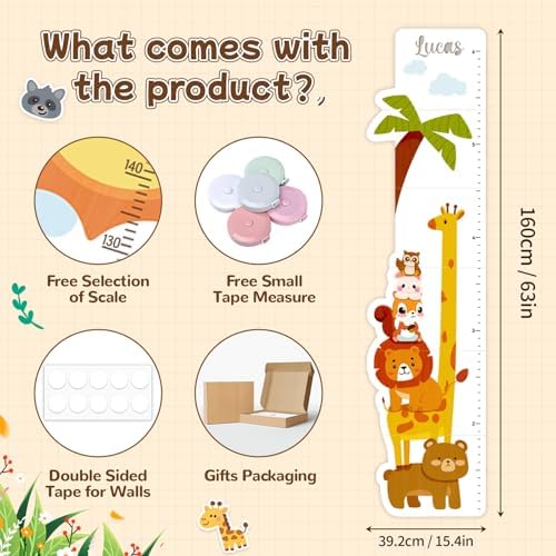 Kid Height Wall Chart,Animal Kids Height Wall Chart,Height Measurement Children,Height Growth Chart,Fun Nursery Decor Thoughtful Birthday Gift Boys Girls - Image 2