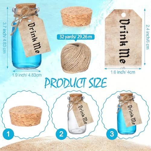 24 Set Wonderland Tea Party Favors Small Glass Bottle with Cork - Image 2