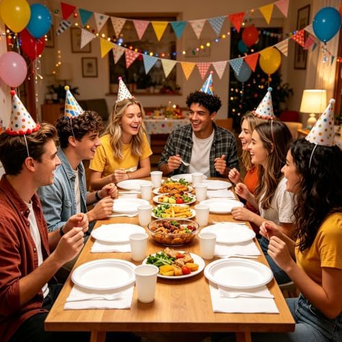 200pcs White Plastic Plates Party Supplies, Disposable 9’’ Dinner Plates and Napkins, Cups & Cutlery Dinnerware Set for Birthday, Wedding, Bridal Shower, Baby Shower Decorations, Serves 50 Guests - Image 5