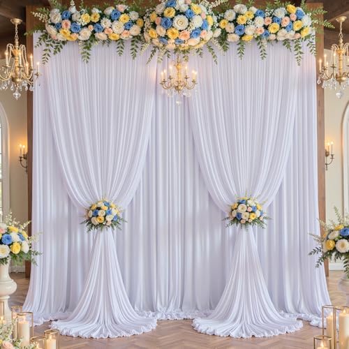 20×14 ft White Wrinkle Free Backdrop Curtain, Soft Silky Polyester Wedding Drapes 4 Panels 14ft Height Photo Backdrop Curtains for Parties Birthday Baby Shower Photography Background Cloth by ENJOYYOURPARTY