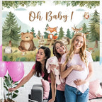 10x8ft Woodland Baby Shower Backdrop Oh Baby Banner, Forest Animal Background Decorations for Gender Neutral Baby Shower, Rustic Woodland Newborn Photo Prop, Nature Theme Party Supplies - Image 3