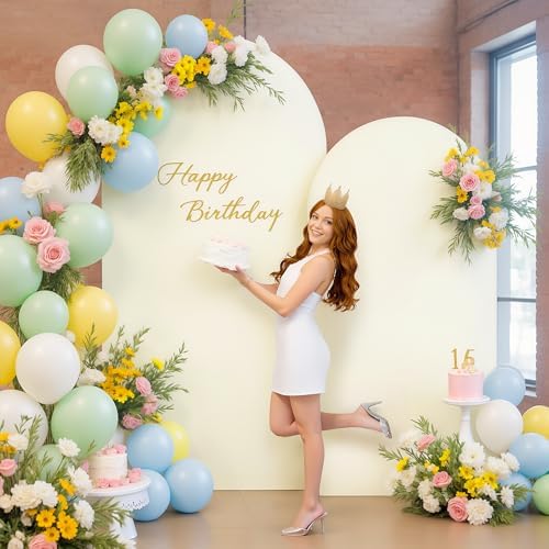 Ivory Arch Backdrop Cover 7.2FT 6FT Spandex Arch Covers Stretchy Backdrop Set of 2, Double-Layer Wrinkle Free Wedding Arch Stand Cover Party Backdrop Curtains for Baby Shower Birthday Party Decoration - Image 3