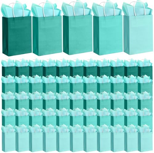 Kolldenn 50 Set Teal Blue Gift Bags with Tissue Paper by Unknown