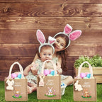 Sweetude 12 Pack Easter Bunny Burlap Bags with Tags Easter Reusable Treat Bags with Handles Jute Linen Tote Candy Gift Wrapping for Spring Party Favors Supplies (Cute) - Image 5
