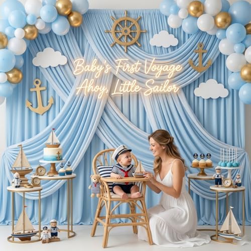 20ft x 10ft Baby Blue Backdrop Curtains for Parties, 4 Panels 5ft x 10ft Wrinkle-Free Sky Blue Drapes for Baby Shower Boy Gender Reveal Birthday Kids Party Wedding Outdoor Graduation - Image 5