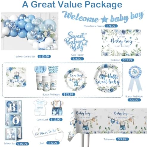 cocomigo Blue Boy Baby Shower Decorations, All-in-One Set for 20 Guests - Image 3