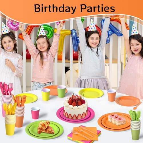 350 Pcs Neon Disposable Plates and Napkins Tableware Set for 50 Guests - Image 4