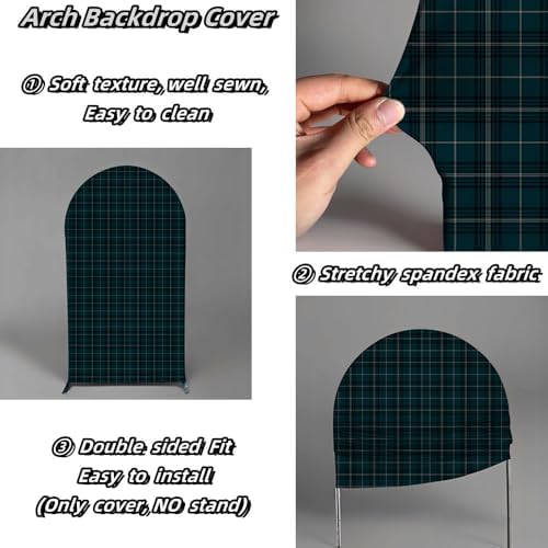 Arch Backdrop Cover Tartan Plaid Baby Shower Arch Stand Stretchy Cover for Bear Theme Boys Birthday Party Fiesta Decorations (6.6x3.3ft Cover,Green28) - Image 4
