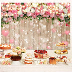 10X8FT Pink Rose Flower Backdrop Birthday Party Decorations Wooden Wall Hearts Photography Background Girls Baby Shower Banner Photo Booth Props Decor - Image 3