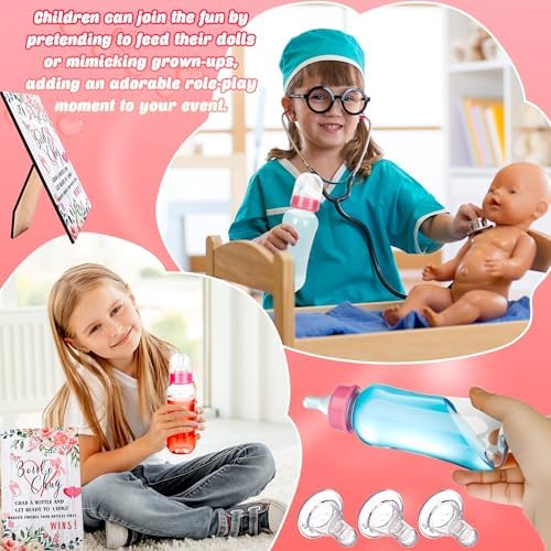 16 Pcs Baby Shower Favors Party Bottle Chug Game 15 Pink Mini Bottles and 1 Custom Wooden Stand for Gender Reveal Birthday Party Supplies Gift - Image 6