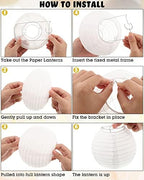 Treela Paper Lanterns Bulk, 5 Sizes, Round Chinese Lamp, White, 80 Pcs - Image 3