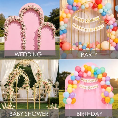 3 Metal Arch Backdrop Stands with Pink Covers, 4/5/6FT - Image 7