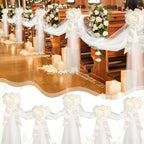 12 Pcs Large Wedding Pew Bows Ivory White 15.7" x 7.9" Satin Bow with 98.5 ft Fabric Tulle Church Chair Ceremony Aisle Decor for Wedding Dress Bowknot Bridal Shower Birthday(Pull Bow) - Image 5
