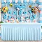 Besutolife 6ft Baby Blue Tablecloth Rectangle Stretch Table Skirt One-Piece Wrinkle-Resistant Ruffles Design for Under The Sea Party Frozen Decorations Birthday by Besutolife