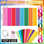 TaoBary 800 Pcs Colorful Paper Chain Garland Party Decoration Kit with 600 Paper Strips, 180 Balloons, Silver Tassel Lampshade, Gold Star Garlands, Streamers Banners for Birthday Baby Shower Classroom - Image 3