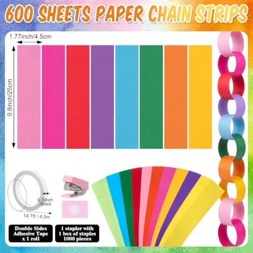 TaoBary 800 Pcs Colorful Paper Chain Garland Party Decoration Kit with 600 Paper Strips, 180 Balloons, Silver Tassel Lampshade, Gold Star Garlands, Streamers Banners for Birthday Baby Shower Classroom - Image 3