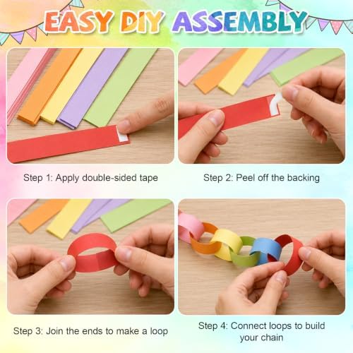 Paper Chain Strips and Star Garland - Rainbow Streamers Party Decorations - Image 7