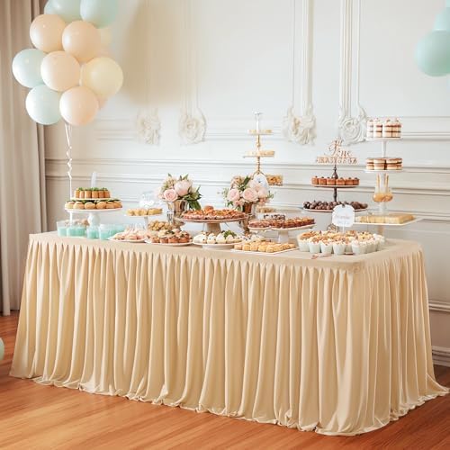 Wish Care Deep Champagne Table Clothes for Rectangle Tables 6ft, Wrinkle Resistant Fitted Table Cloth with Pleated Ruffle Skirts for Banquet Wedding Baby Shower Folding Tables - Image 3