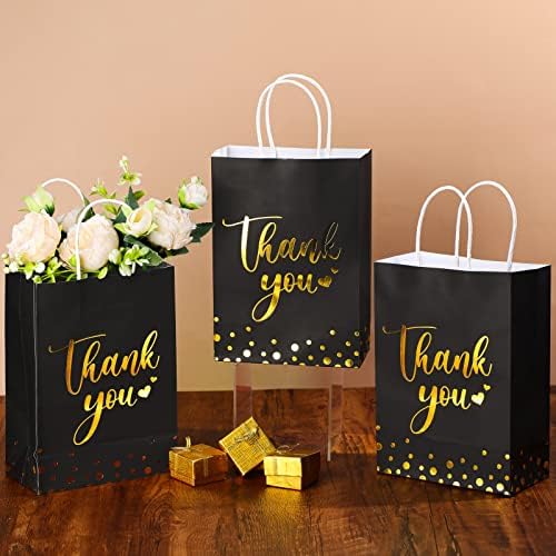 PerKoop 60 Pack Thank You Paper Gift Bags, Classic, Black - Image 3