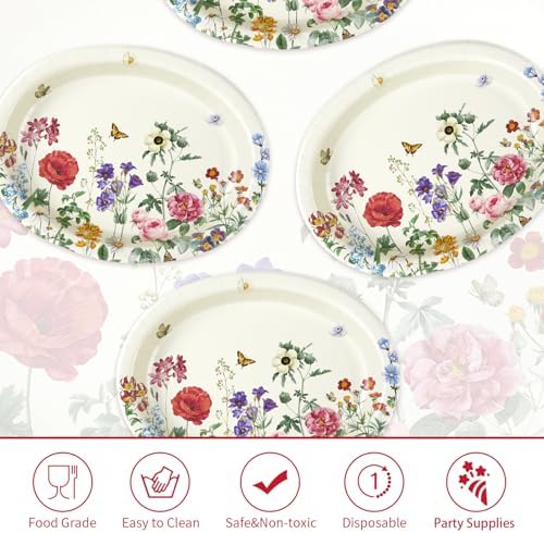 Greencian 50Pcs Vintage Wild Flower Large Oval Paper Plates 12 x 10 Inch - Image 3