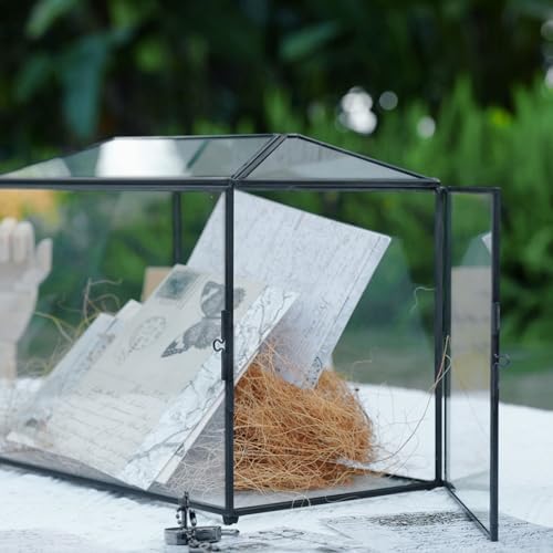 Wedding Glass Cards Box with Slot and Lock, 10.2 x 5.9 x 7.9 Inch, Black Geometric Cards Holder for Birthdays Party Reception, Wishing Well - Slot Length 6.3'' - Image 4