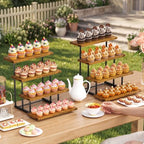 Emfogo Wooden Cupcake Display Stand, 4 Tier Rectangular Tiered Dessert Stands, Dessert Table Display Set for Vendor Booth Party Large Cup Cake Tower for Cup Cake Cookie Food (2 Pack) - Image 3
