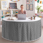 Tudomro Teacher Desk Skirt Table, Tassel, 9ft, Black and White Gingham - Image 3