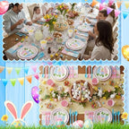 Honeydak 210 Pcs Happy Easter Party Supplies for 30 Guests, Includes Colorful Bunny Plates, Cups, Napkins, Cutlery - Cute Rabbit Carrot Tableware Decoration for Baby Shower Easter Party - Image 6