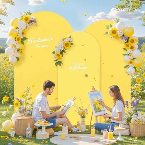 Yellow Arch Backdrop Cover 7.2ft 6.6ft 6ft Arch Cover Set of 3 Arch Covers Stretchy Backdrop for Wedding Party Baby Shower Birthday Photography Spandex Arch Stand Covers Backdrop Curtains Decor by Tao-GePartyDecorations