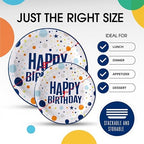 Party Solids Blue Happy Birthday Plates Paper Plates Disposable Heavy Duty 200 Pcs - 100-7 & 100-9 Disposable Plates for Party Heavy Duty 350 GSM for Birthday Supplies - Image 3