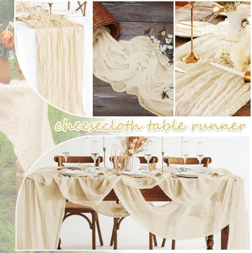 20 Pack Ivory Cheesecloth Table Runner 10FT Long Boho Gauze Fabric Table Runner Vintage Rustic Sheer Runners for Wedding Party Bridal Baby Shower Table Decorations - Image 4