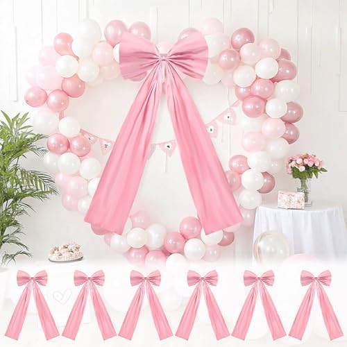 6 Pack Oversized Pink Bows for Wall Decor – 17x39 Inch Coquette Ribbon Bows for Birthday Backdrop, Girls Room, Party & Aesthetic Home Decorations by yeload