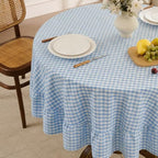 Romanstile Gingham Ruffled Round Tablecloth, 70 Inch, Light Blue - Image 2