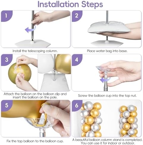 Balloon Column Stand Set of 4, 6.5ft Adjusable Height with Bases for Floor - Image 5
