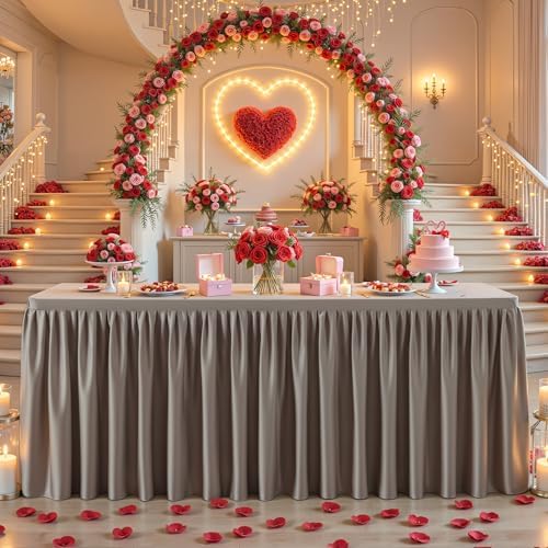 Wish Care Natural Table Clothes for Rectangle Tables 6ft, Wrinkle Resistant Fitted Table Cloth with Pleated Ruffle Skirts for Banquet Wedding Baby Shower Folding Tables by WishCare