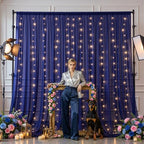 10x10ft Navy Blue Tulle Backdrop Curtains with Lights String for Parties,Wrinkle Free Sheer Curtain with Lights Wedding Photo Backdop Drapes for Baby Shower Birthday Party Photography Home Decorations - Image 2