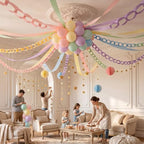 Pastel Paper Chain Garland Strips with 492ft Crepe Paper Streamers - Image 4