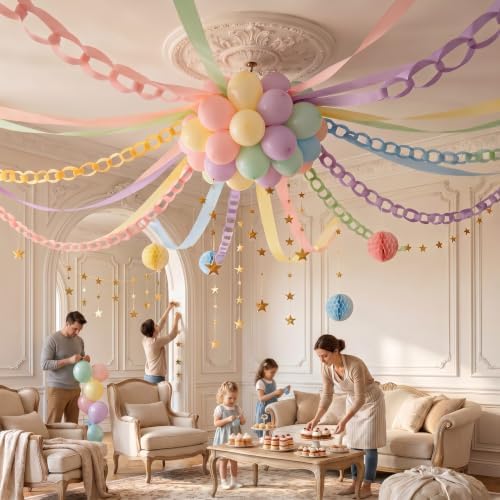 Pastel Paper Chain Garland Strips with 492ft Crepe Paper Streamers - Image 4