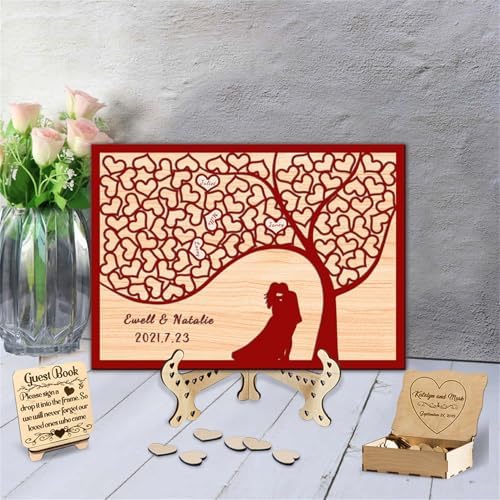 Personalized Tree of Life Wedding Guest Book Alternative Custom Rustic Wooden Family Tree Wedding Guest Book Drop Box with Picture Frame Wedding Guest Book for Reception,A-Family Tree Guestbook-2 by Smallduuck