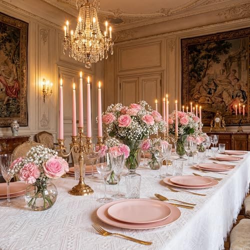 bUCLA 200PCS Pink Plastic Plates - Heavy Duty Pink Disposable with Gold Rim - Include 100 Each (10 inch Dinner & 7 inch Dessert) Plates, Ideal for Party & Wedding - Image 6