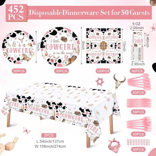 Funnymoom 452 Pcs Pink Cowgirl Baby Shower Party Supplies for 50 Guests - Image 3